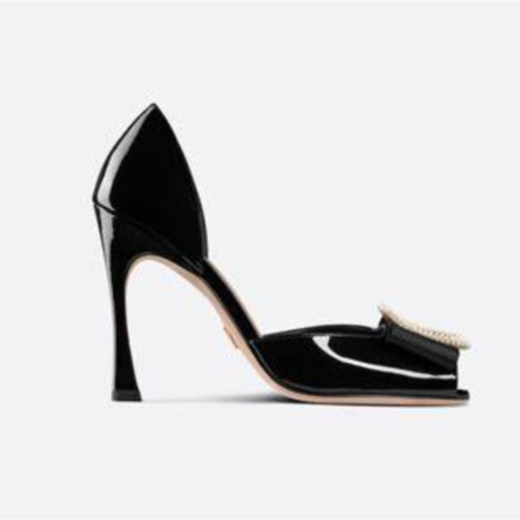 NIB Auc Dior Dior Idylle patent calfskin white resin pearls Bow Peep Toe heels - Picture 9 of 14